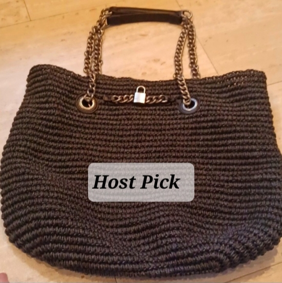 Kurt Geiger Handbags - Kurt Geiger London Brixton Black Raffia Large Shoulder Bag